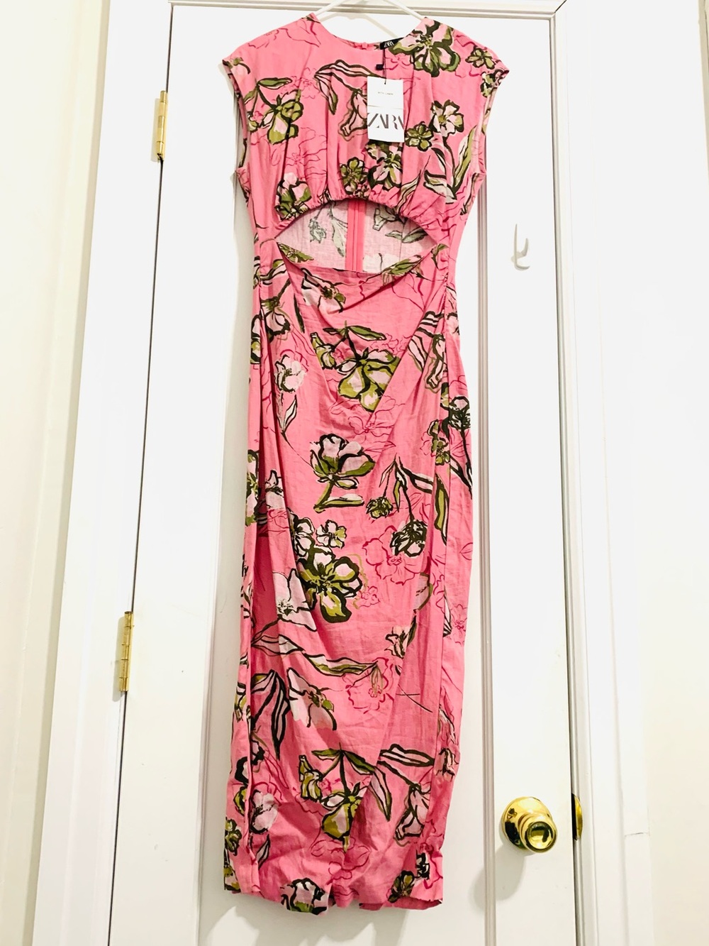 ZARA Pink Floral Cutout Midi Dress - NWT - Picture 7 of 11